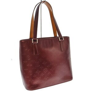 Louis Vuitton Stockton Tote Bag Metallic Leather Matte Bordeaux Red Violet
